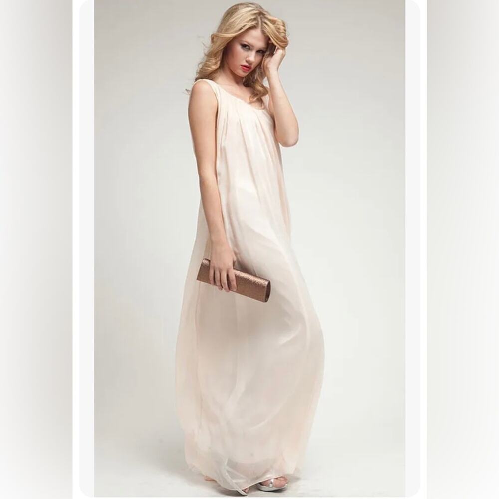 Amelia Couture Maxi Cocktail Party Dress Pink Blush Chiffon  Size 6 NWT